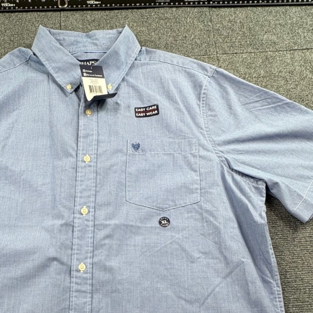 Chaps Mens XL Blue Micro Check Short Sleeve Poplin Button Down Shirt NWT